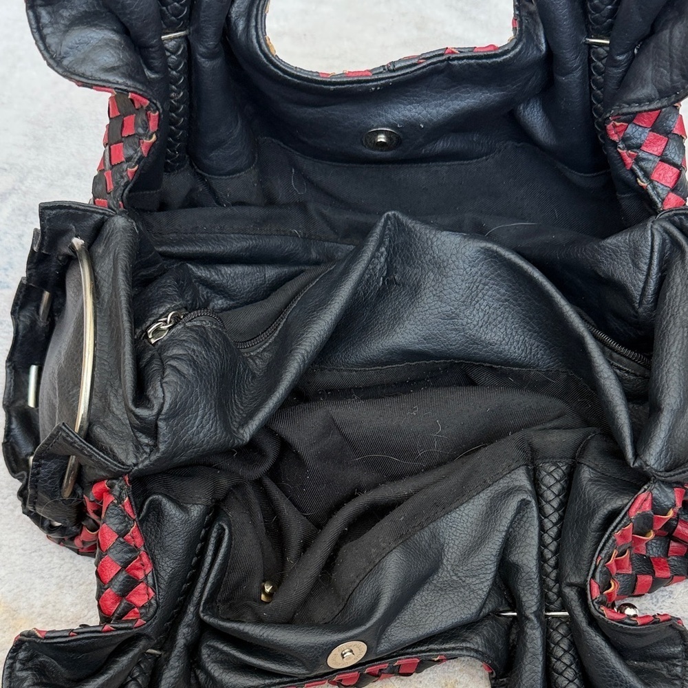 Zelli Woven Leather Satchel Bag | Red & Black | Designer Purse - Picture 2 of 10